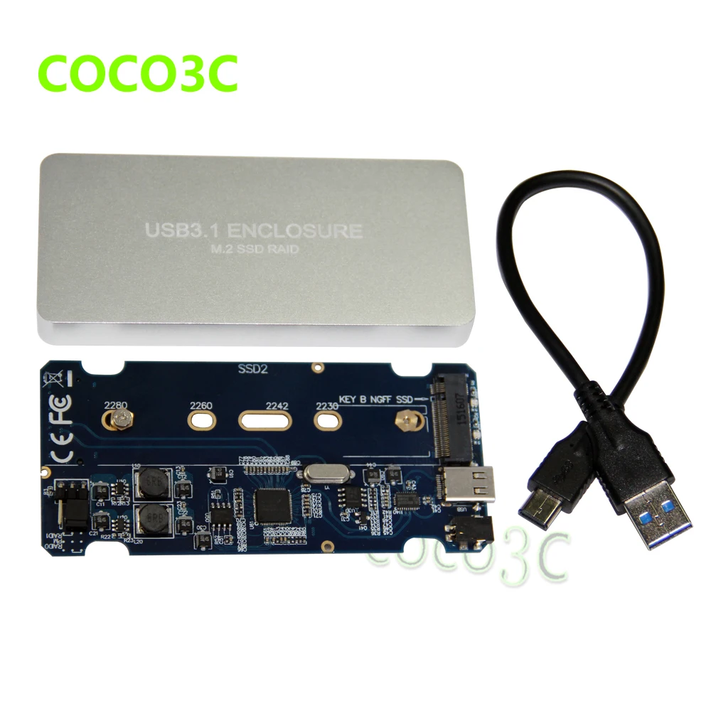  Freies Verschiffen USB 3.1 Typ-C zu 2 M.2 SSD RAID Gehäuse USB-C zu Dual NGFF adapter M.2 SSD Exter