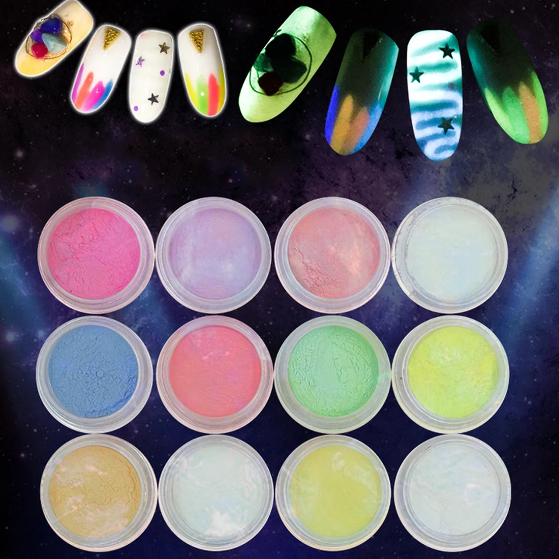 

2g / Box Ultrafine Glow Fluorescent Nail Glitter Colorful Luminous Decoration DIY Nail Tool Fluorescence Effect Gleamy Powder
