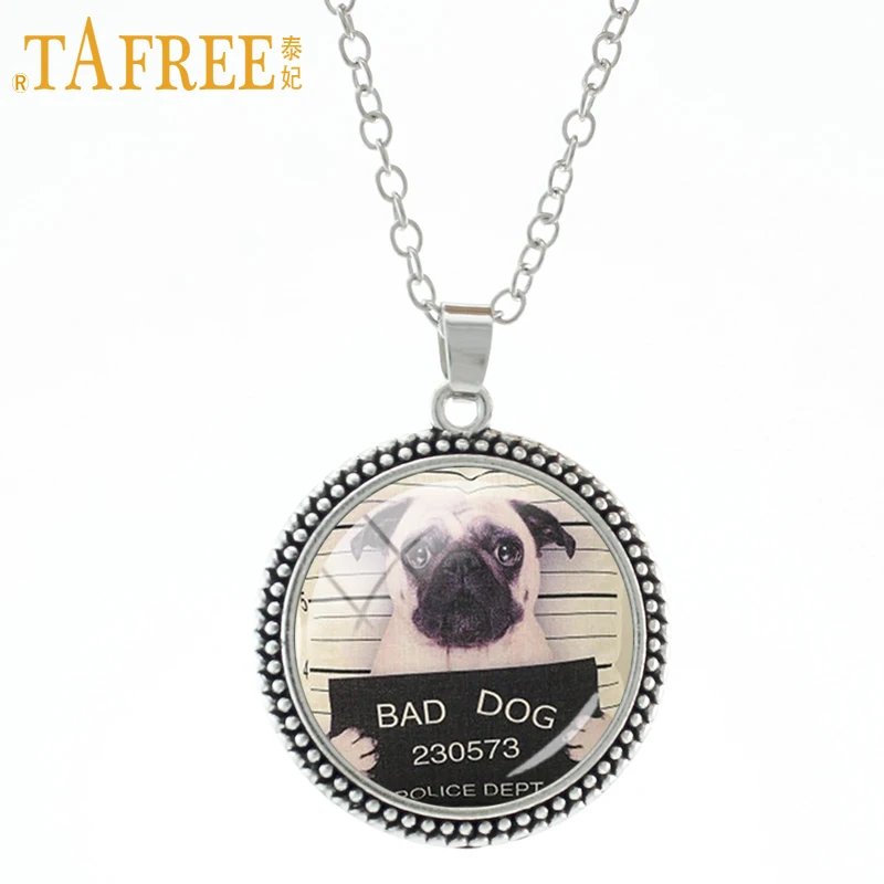 

TAFREE Naughty French Bulldog Statement Necklace Pug Dog Bull Terrier Colorful Cat pendant round dome glass jewelry A249