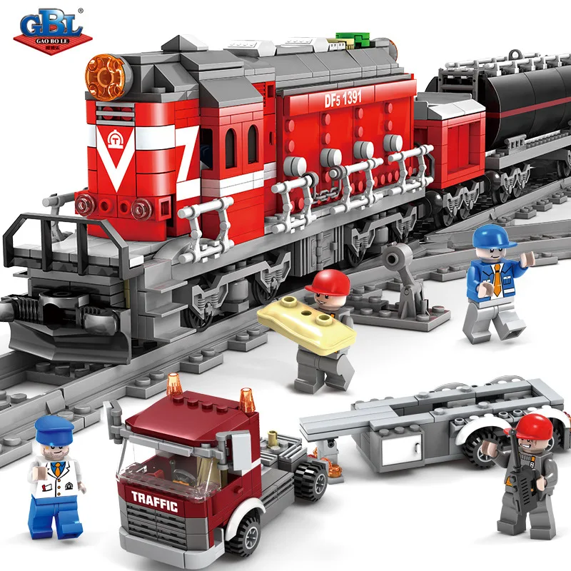 Модель поезда, город, с электроприводом, дизельный поезд, рельсовый трейлер, грузовик, электрические строительные блоки, наборы, кирпичи, Детские модели, игрушки 98219