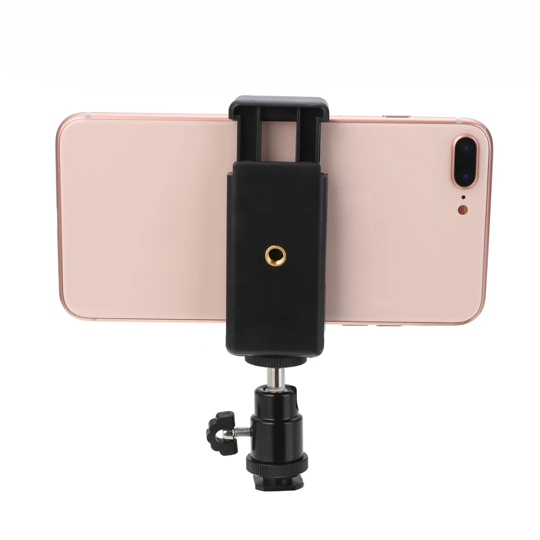 New Arrival 1pc 360 Swivel Ball Head Hot Shoe Adapter Mount With Phone Clip Holder for DSLR Camera Cell Phone