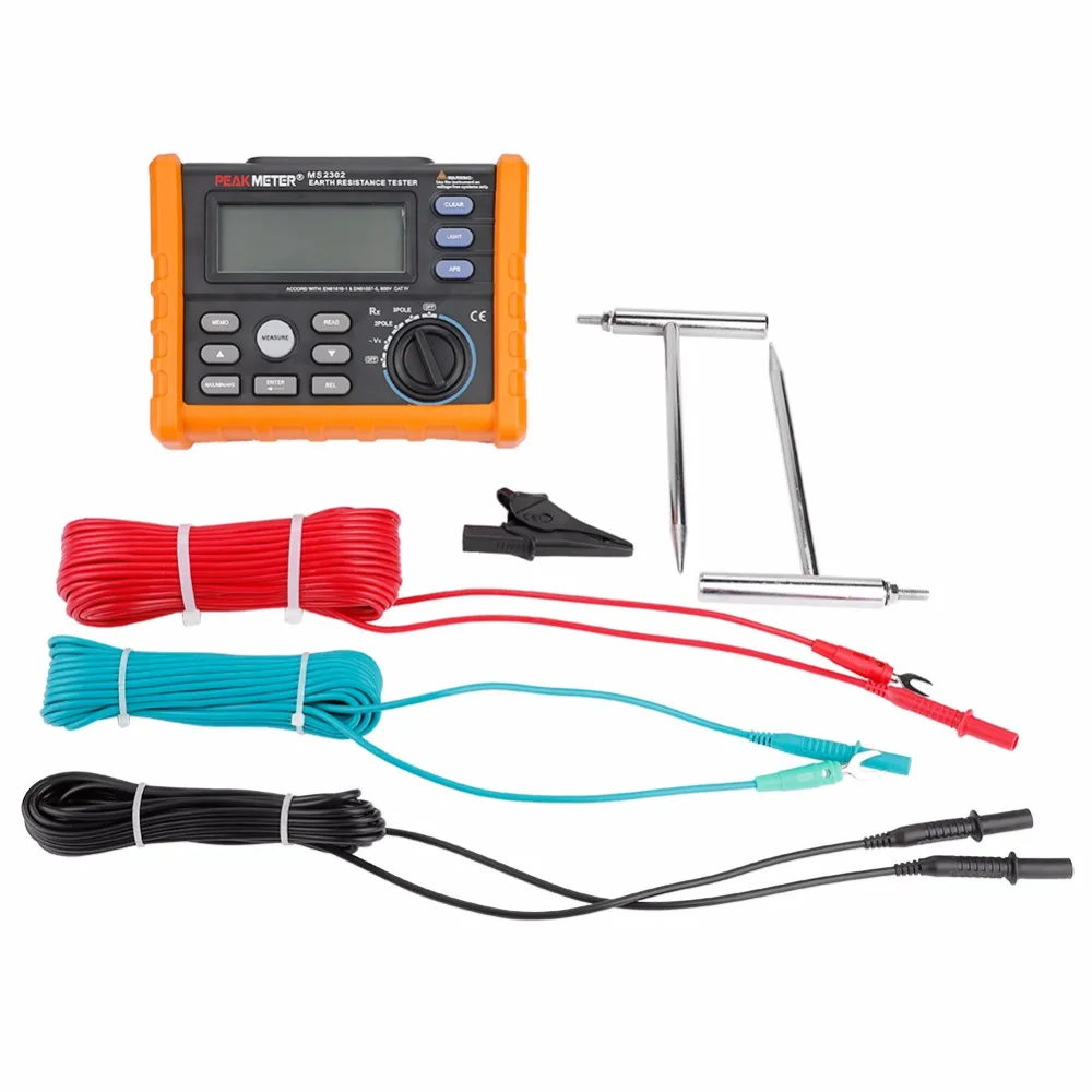 

PEAKMETER 1 Set MS 2302 Digital Earth Resistance Tester Megger 0 ~4K ohm 100 Groups Data Logging Power Clamp Meter