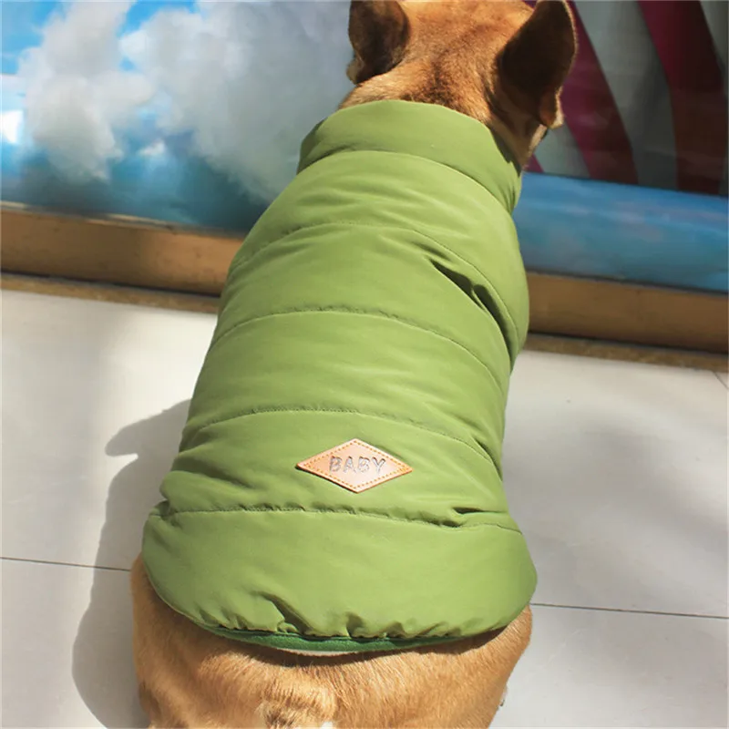 Хлопок, для питомцев, кошек, собак, однотонный костюм, теплая зимняя одежда для собак, пальто, теплая хлопковая куртка, одежда для ног, для французского бульдога - Цвет: army green