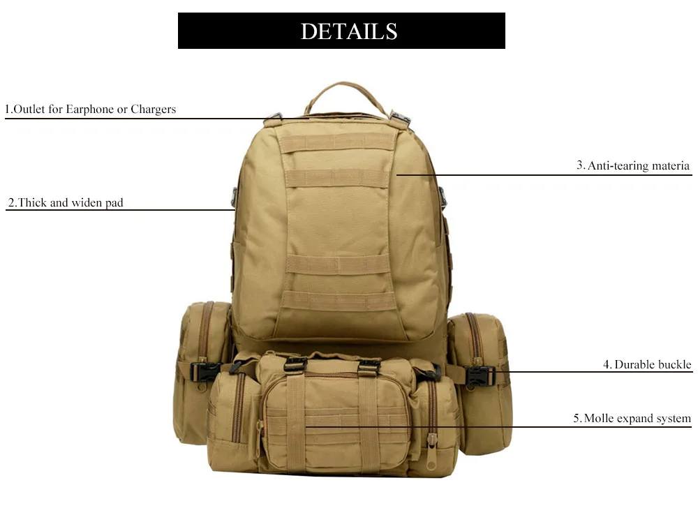 50л, нейлоновый тактический рюкзак с высокой вместительностью, штурмовые военные рюкзаки для кемпинга, охоты, спорта, путешествий, пеших прогулок, армейская уличная сумка