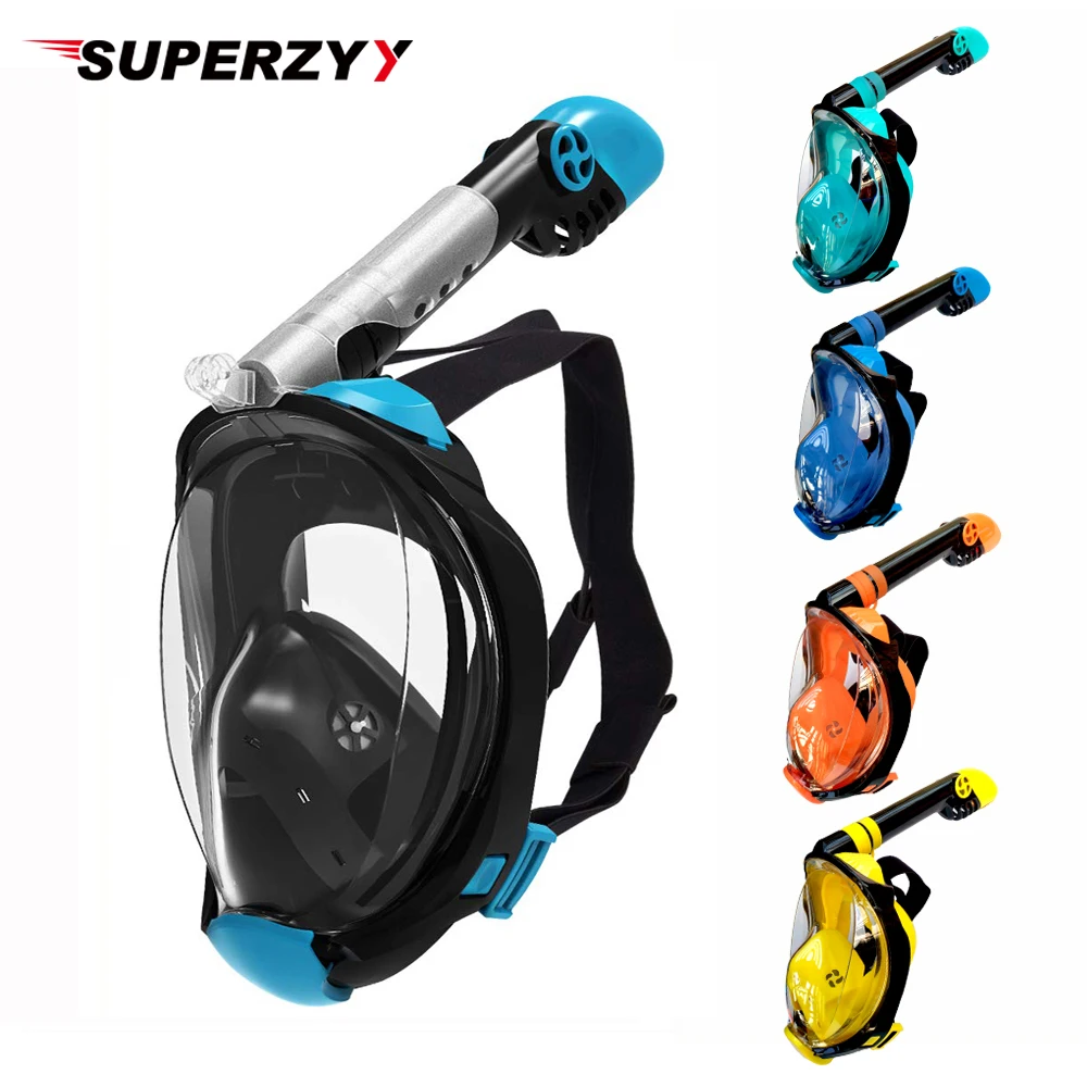 

Diving Mask Full Face Snorkel Mask Set with Anti Fog Advanced Breathing System Adult Kids Swimming Mask Detachable Camera Mount