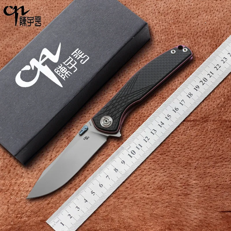 

CH3516 Flipper folding knife S35VN Blade ball bearings TC4 Titanium+CF handle camping hunting pocket fruit Knives EDC tools