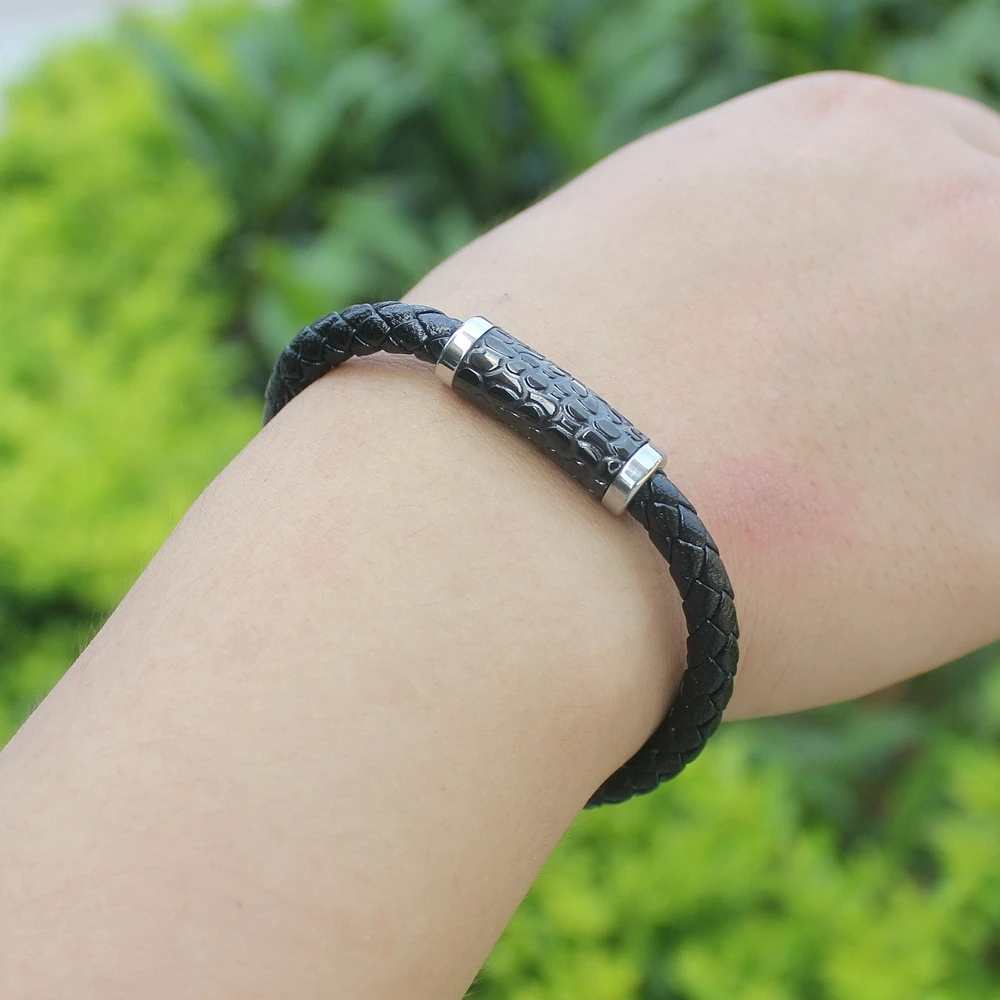 TYO Vintage Style Serpentine Accessories Black Genuine Leather Bracelet For Men fashion Birthday Party Gift Wholesale Jewelry