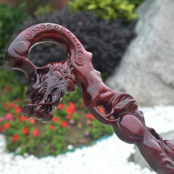 

100% Jacorand Hand Crutch Solid Wood Carving Crafts Dragon Head Walking Stick Red Sandal Grandpa Outdoor Mahogany Canne Staffs