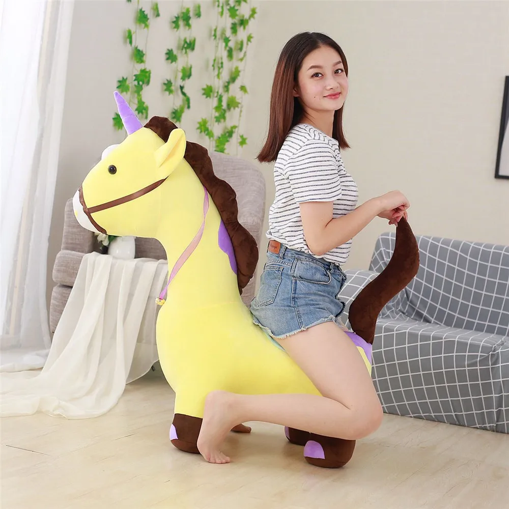 Fancytrader Soft Anime Unicorn Plush Sofa Toy Big 120cm Stuffed Cartoon Ride on Horse Doll Chair Could Load 50kg on the Back 2