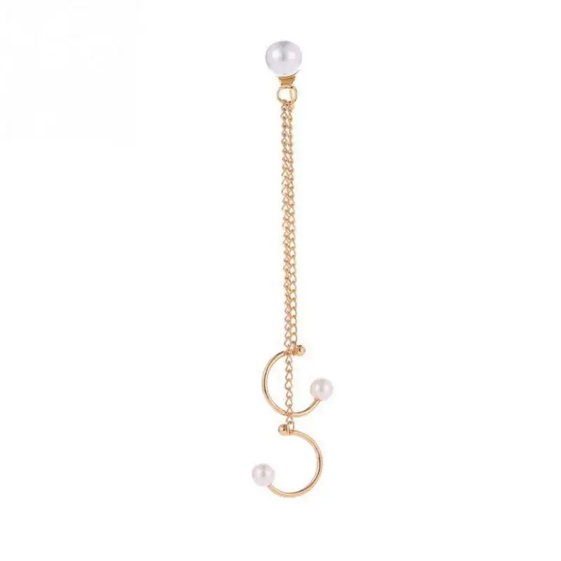 1pc Women Girl Fashionable Tassel Chain Gold-color Earring Faux Pearl Decoration Ear Clip Jewelry Accessories New Arrival Fashion Jewelry