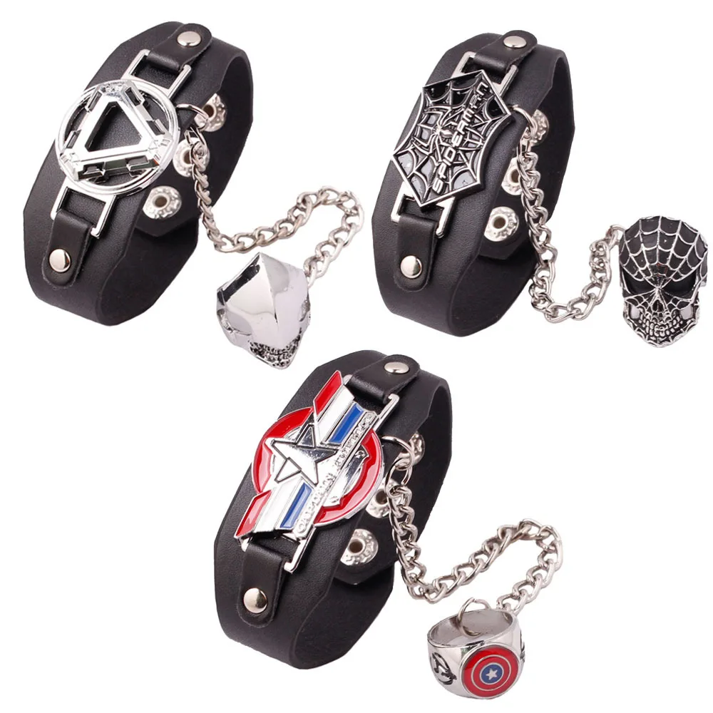 

Marvel Spiderman iron Man Bracelets cos Captain America Sign imitation leather Personalized novelty souveni fashion men children