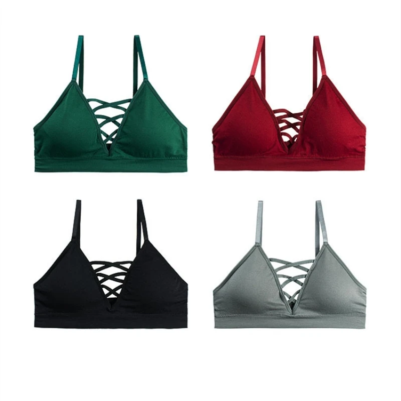 Pholeey Cotton Bra Women Back Cross Bandage Bralette Lingerie Underwear