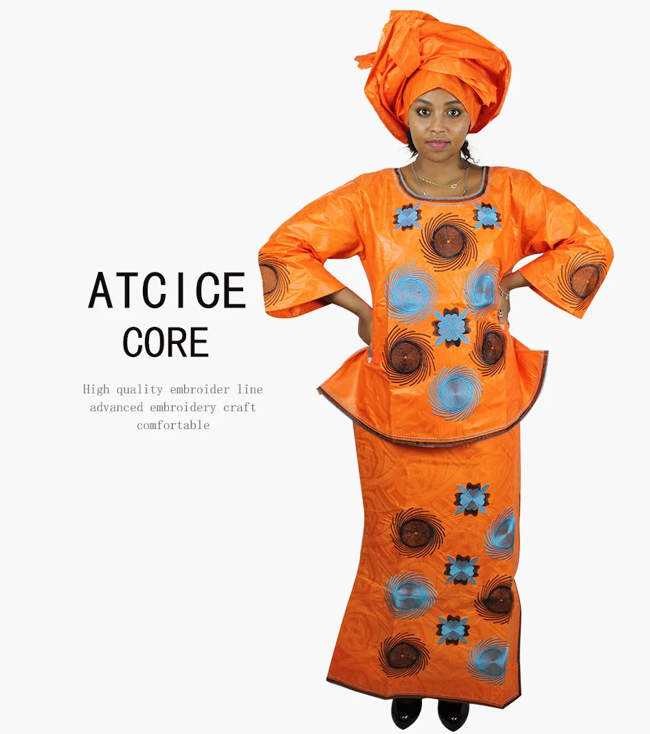 African Dress For Woman Bazin Riche Embroidery Design For Lady Top With Rapper LB006 african dress style