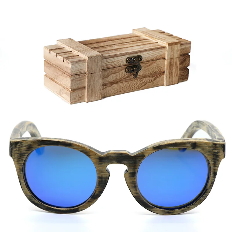 WJH MJH винтажные деревянные солнцезащитные очки детские очки бамбуковая деревянная оправа поляризованные уличные очки с подарочная шкатулка из бамбука OEM - Цвет линз: YB301