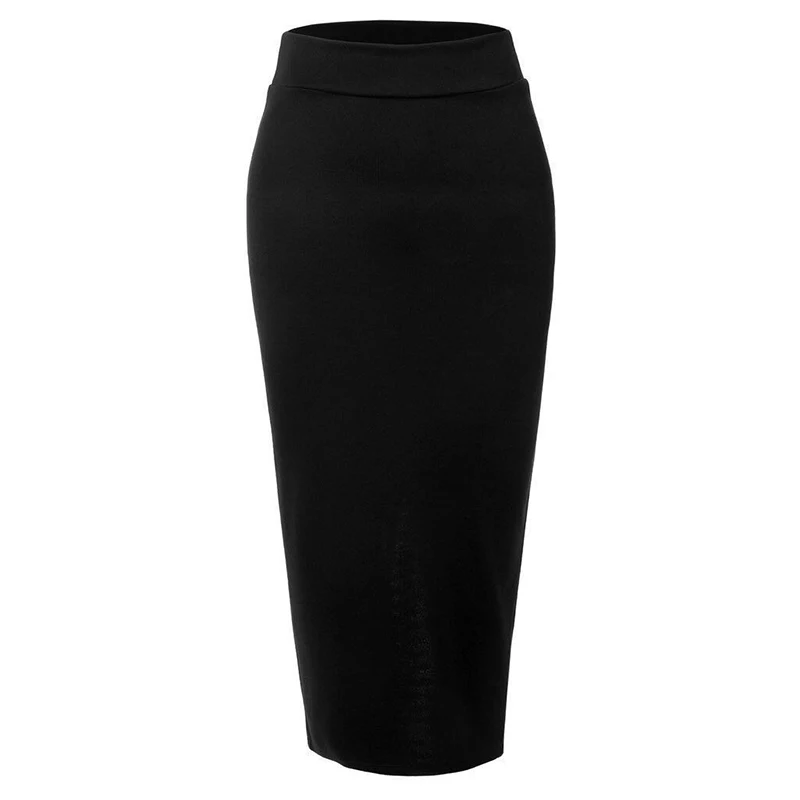 Этнические мусульманские плотные женские юбки, хлопковые облегающие тонкие юбки, женские тянущиеся однотонные длинные макси юбки-карандаш с высокой талией, голографическая - Цвет: Black