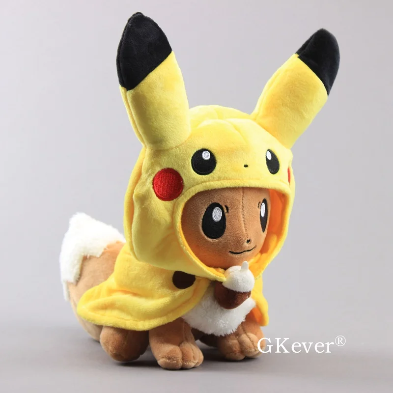 10 Стили Пикачу Косплей Eevee Jolteon Пикачу в Vaporeon плащ серия Пикачу куклы мягкие куклы Sylveon игрушки 1" 28 см - Цвет: Eevee change Pikachu