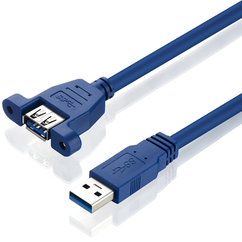 Bochara USB 3,0 кабель-удлинитель папа-мама двойной экранированный(фольга+ оплетка) с винтовым креплением на панель 24AWG+ 28AWG