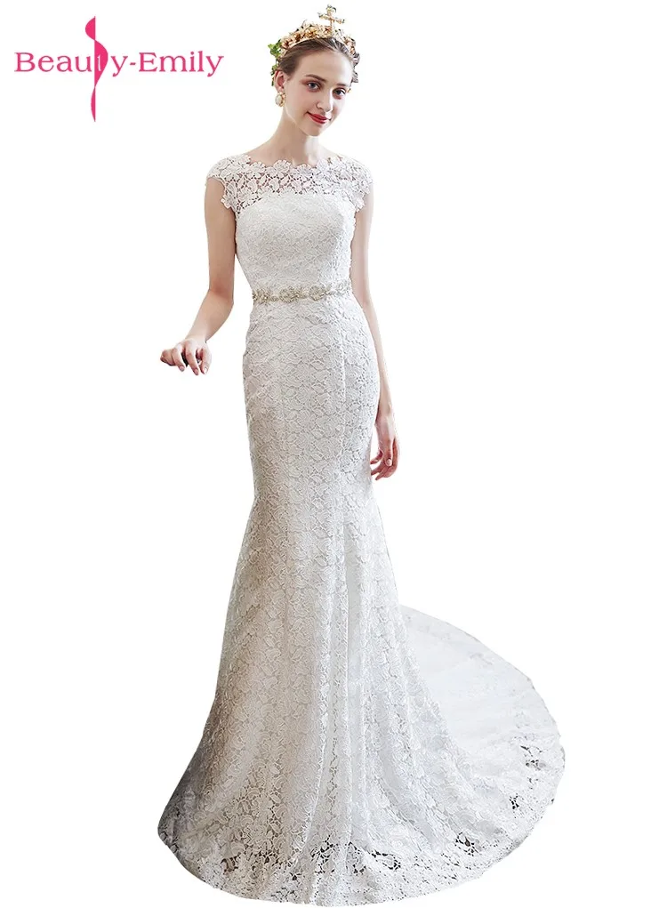 Beauty Emily White Mermaid Wedding Dresses 2017 Sleeveless Appliques Appliques Bridal Dresses Wedding Gowns Vestidos De