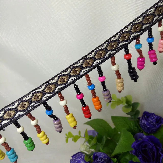 Colorful Ribbon Manual Beaded Fringe Lace Trim Wood Bead Must Be Colorful Ribbon Manual Beaded Fringe Lace Trim Wood Bead Must Be Tel Curtains