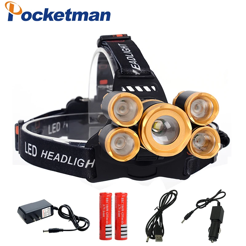 

T6+4*XPE led headlamp 18650 Battery USB charger headlight 20000 lumens led head lamp hike emergency light fishing outdoor