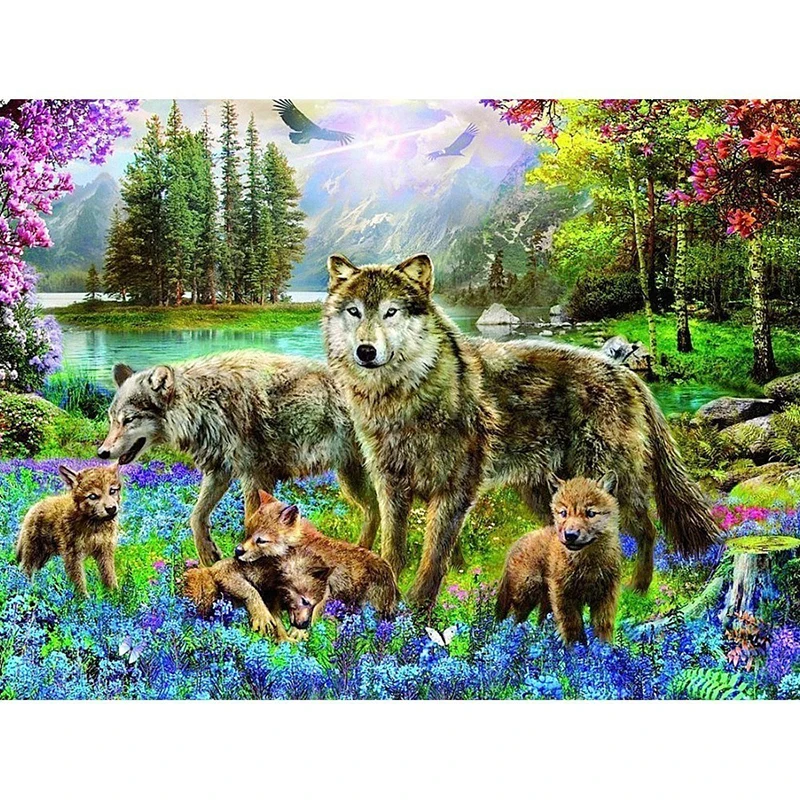 HUACAN-5D-DIY-Diamond-Painting-Animals-Diamond-Embroidery-Wolf-Full-Square-Round-Drill-Mosaic-Cross-Stitch