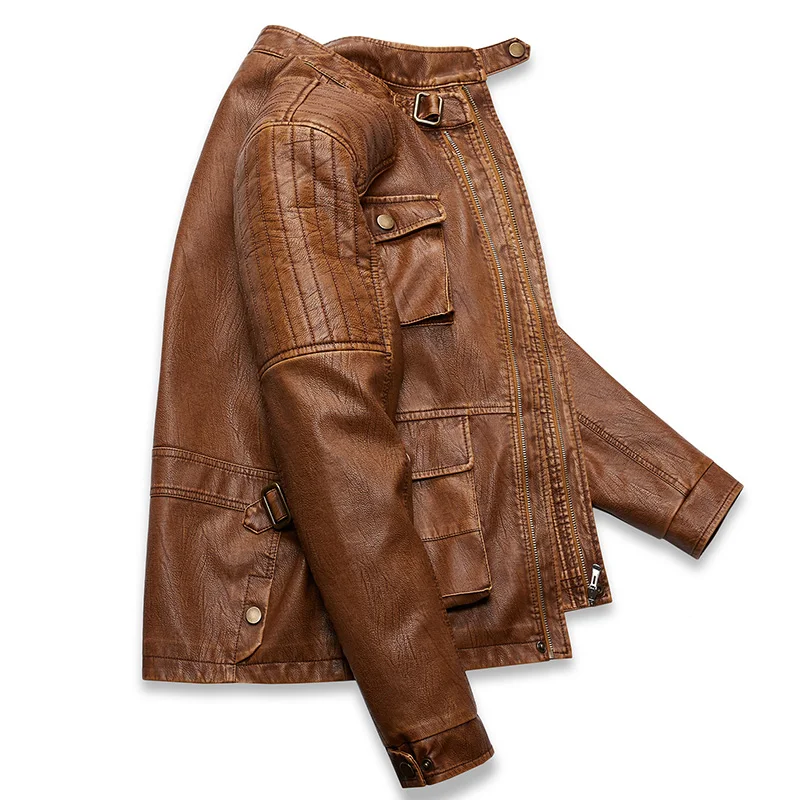 Зимние Модные мужские кожаные куртки флисовые толстые куртки и пальто мульти-мотоциклетный жакет с карманами куртка из искусственной кожи Мужская Плюс Размер L-5XL
