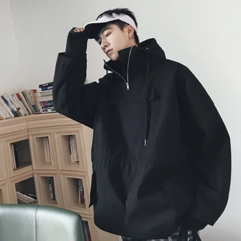 

2018 Spring New Korean Casual Zipper Pocket Decorate Pullover Unlined Upper Garment Loose Coat Male Streetwear Jacket Men M-2XL
