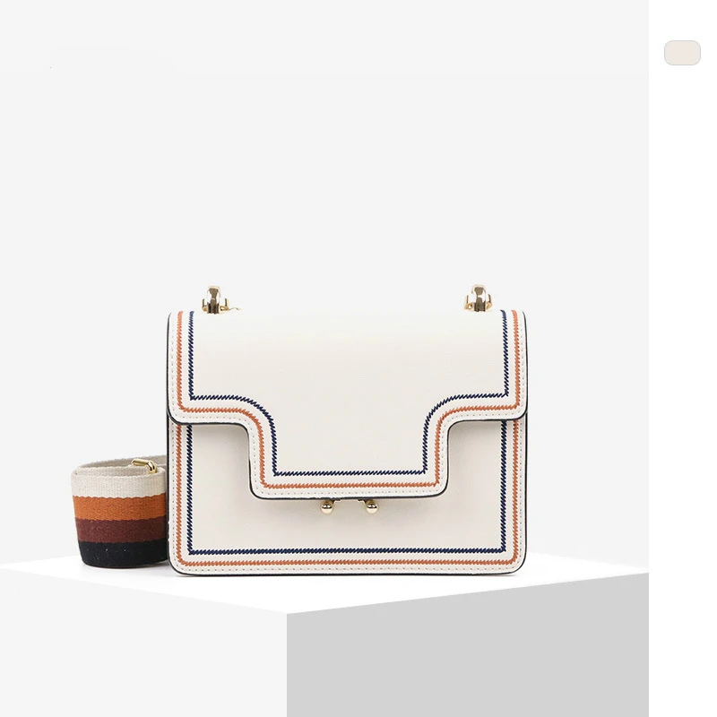 

Casual Rectangle Shape Mini Ladies Leather Shoulder Bags Panelled Messenger Bags Stripe Wide Strap Women Crossbody Bag For Girl