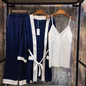 

Sexy Deep V Pajama Set Spring Summer Pajamas for Women Long Sleeve Pajamas Silk Pijamas set