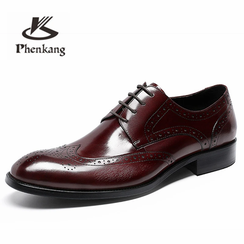 Mens formal shoes Genuine leather oxford shoes for men dressing wedding men's brogues office shoes lace up male men shoes 2020