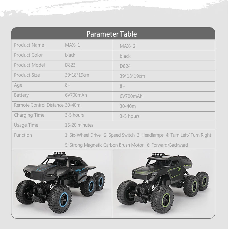 6WD Монстр Электрический модель радиоуправляемого грузовика 1/12 6 колесо для подъемов в гору внедорожные Скорость изменения Беспроводной Управление грузовик с светодиодный светильник