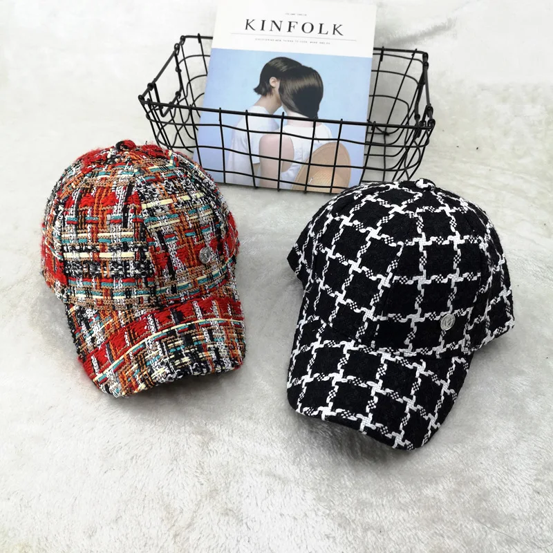 

10pcs/lot 01809-duxiao4335 autumn plaid classic leisure cap women baseball hat wholesale