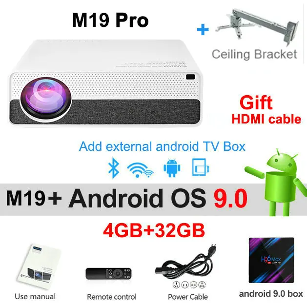 Vivicine M19 новейший проектор 1080 p, опция Android 9,0 HDMI USB PC 1920x1080 Full HD светодиодный проектор для домашнего кинотеатра - Цвет: Android9 32G bracket