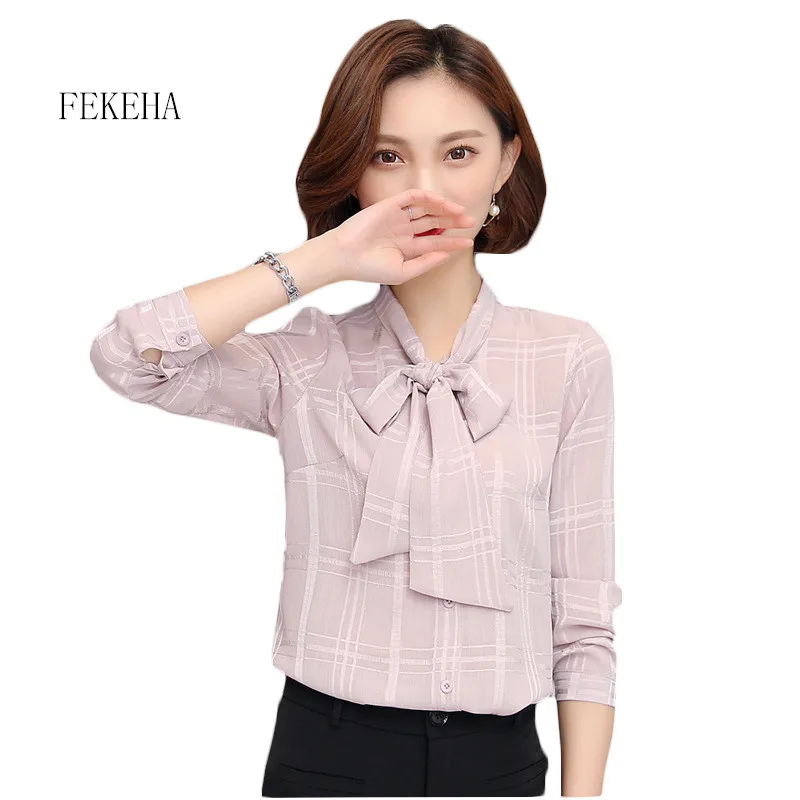 

FEKEHA Women Office Shirt Blouse 2019 Long Sleeve Chiffon Blouse Ladies Clothing Female Blusas White Black Women Tops Work Wear