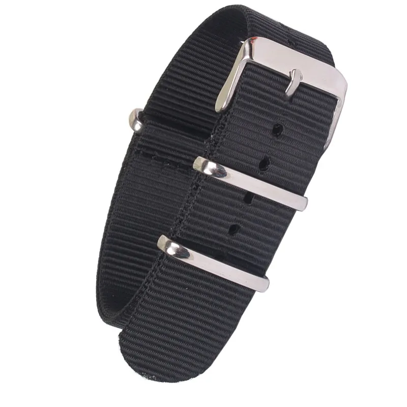 Durable Solid Color Nylon Watchband with Stainless Steel Buckle - Brown, Red, Black Strap Options
