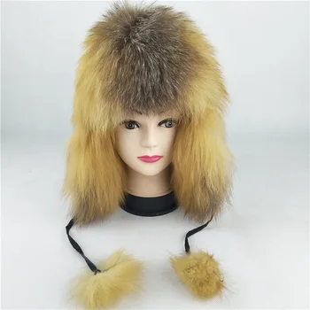 

69550 New Fashion Russian hat Natural Fox Fur Hats Men and Women Winter Hat Real Fur Bomber Hats