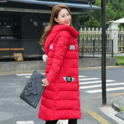 Новинка, теплая пуховая хлопковая парка с капюшоном, модная, европейского размера плюс, длинная, тонкая, зимняя куртка для женщин,, стеганое пальто WUJ0364 - Цвет: Red