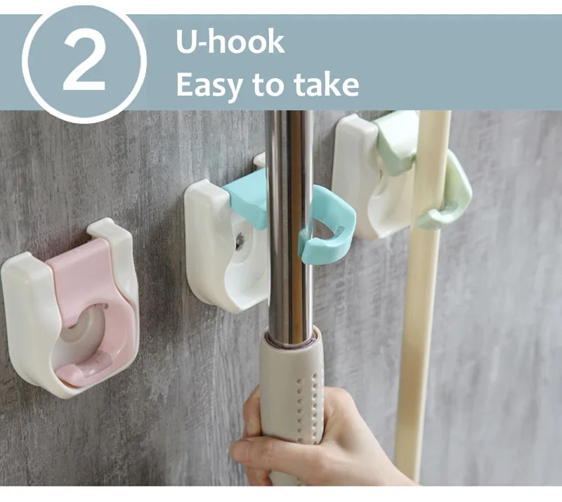 Wall Mounted Holder Kitchen Bathroom Storage Holder Organizer Mop Broom Rack Storage Holders Traceless Rack   (13)