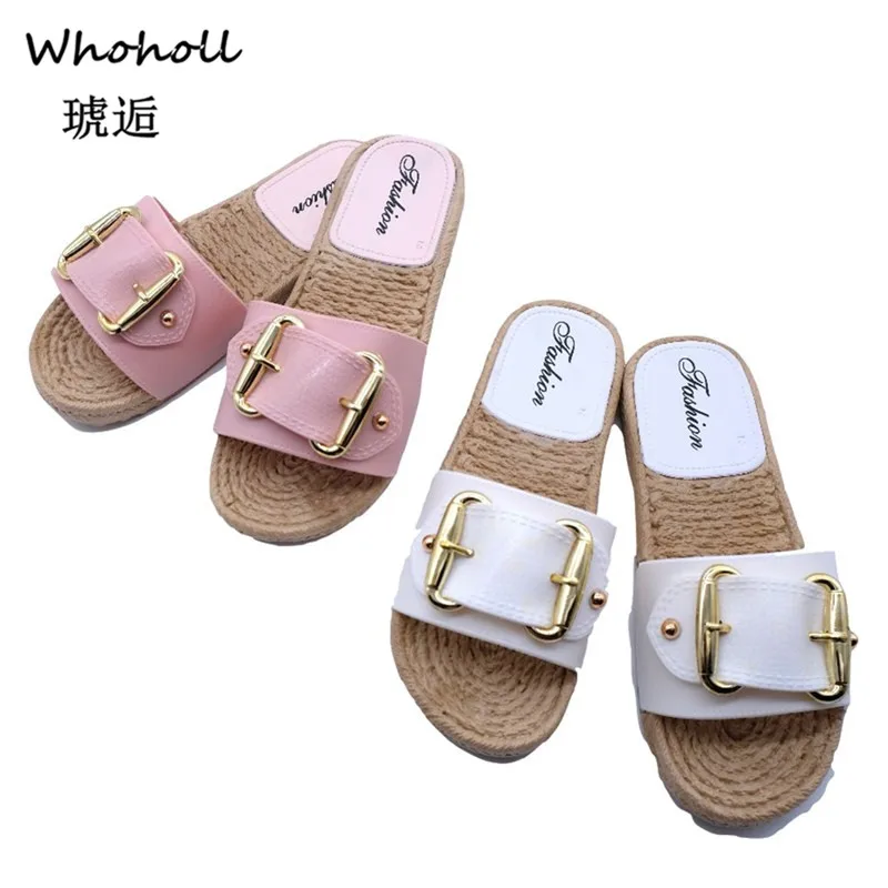 

Whoholl New Women Slippers Metal Buckle Ladies Slipper Summer Flat Sandals Summer Vacation Beach Casual Indoor Shoes Flip Flops