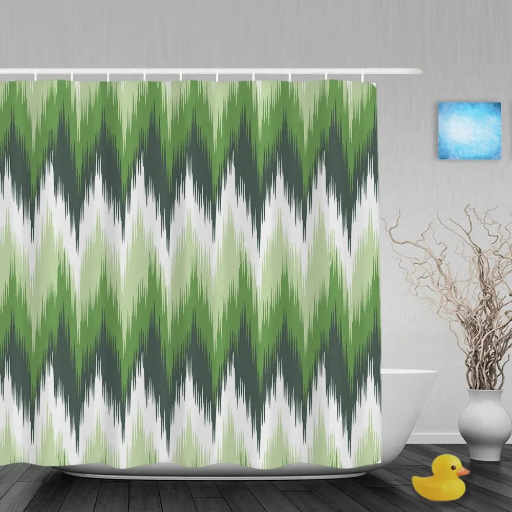 Abstract Green Zigzag Bathroom Shower Curtain Ikat Seamless Pattern ...