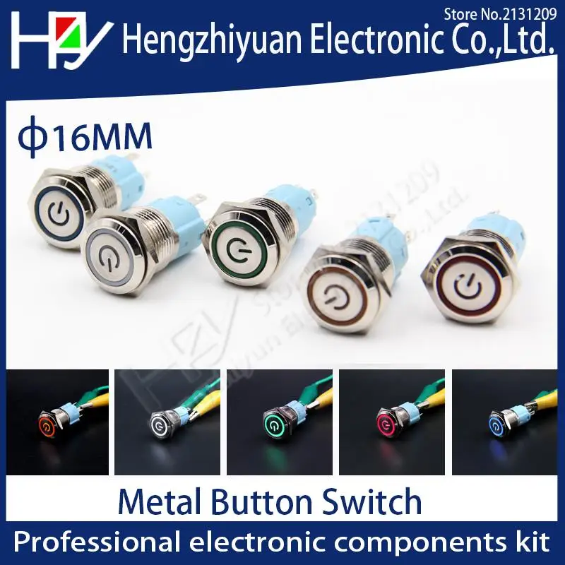 

Metal push button switch with light 16mm flat head self-reset Momentary 5V 12V 24V 220V Push Button waterproof LED metal switch