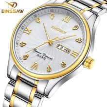 BINSSAW classique hommes d’affaires quartz en acier inoxydable de mode de loisirs de luxe d’origine marque semaine calendrier montre cadeau relogio mascu