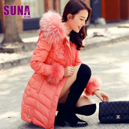 Cheap 2016 new hot winter Thicken Warm woman Down jacket Coat Parkas Outerwear Hooded Raccoon Fur collar Luxury Mid long plus size 