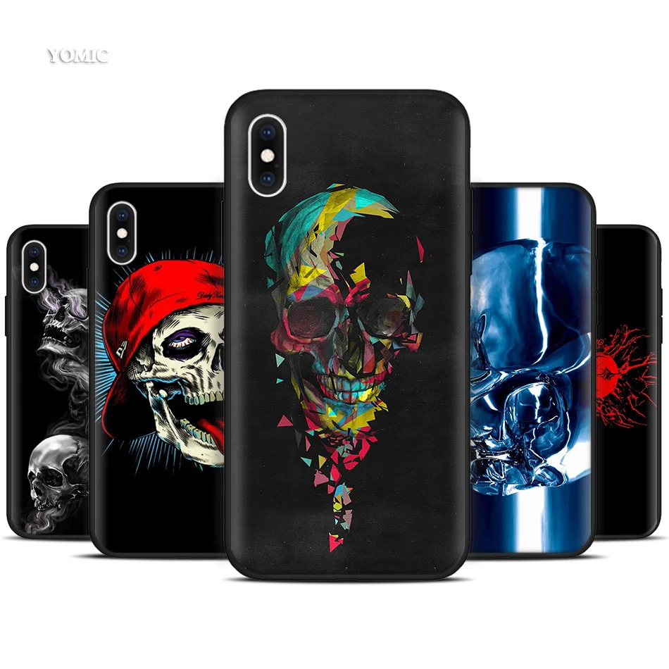 

Silicone Black Coque Case for iPhone XR X XS MAX 7 8 6 6S Plus 5 5S SE 5C 7Plus 8Plus Mobile Phone Horror Skull