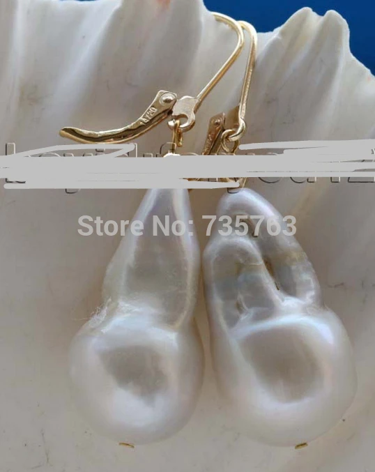 

xiuli 00328 Genuine Natural White Reborn Keshi Pearl Earrings 14KGP