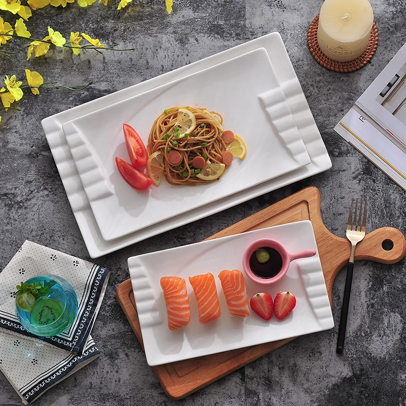 

8'' 10'' 12'' Piano Embossed Ceramic Dinner Plate Porcelain Rectangle Serving Dish Dinnerware for Home Cafe Snack Bar Restaurant