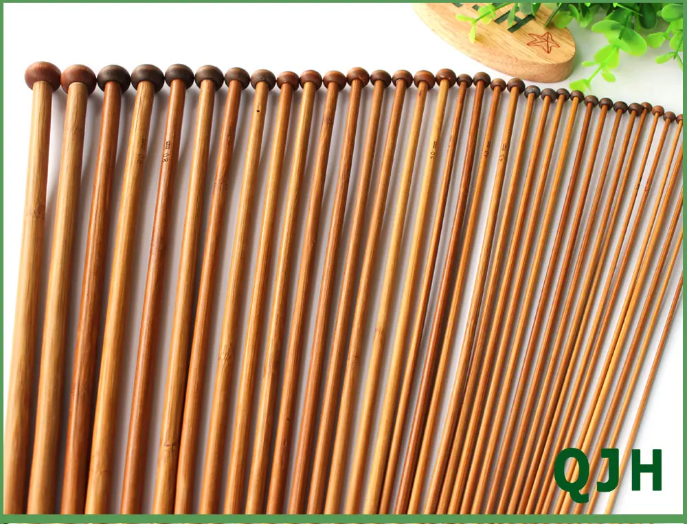 QJH brand 36Pcs 18 Sizes Bamboo Knitting Needles Single Tip Point Round Crochet Needles Household DIY Weaving Knitting Tools 027