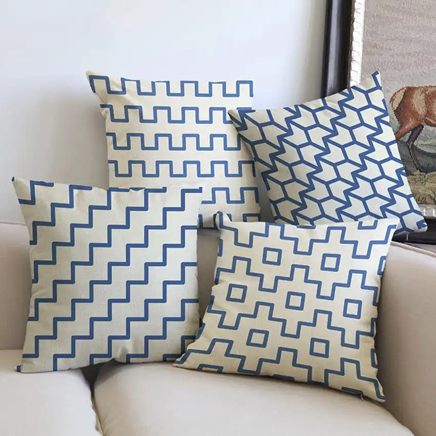 Blue Strips Plaids Nordic Decorative Pillow Cover Concise Cotton