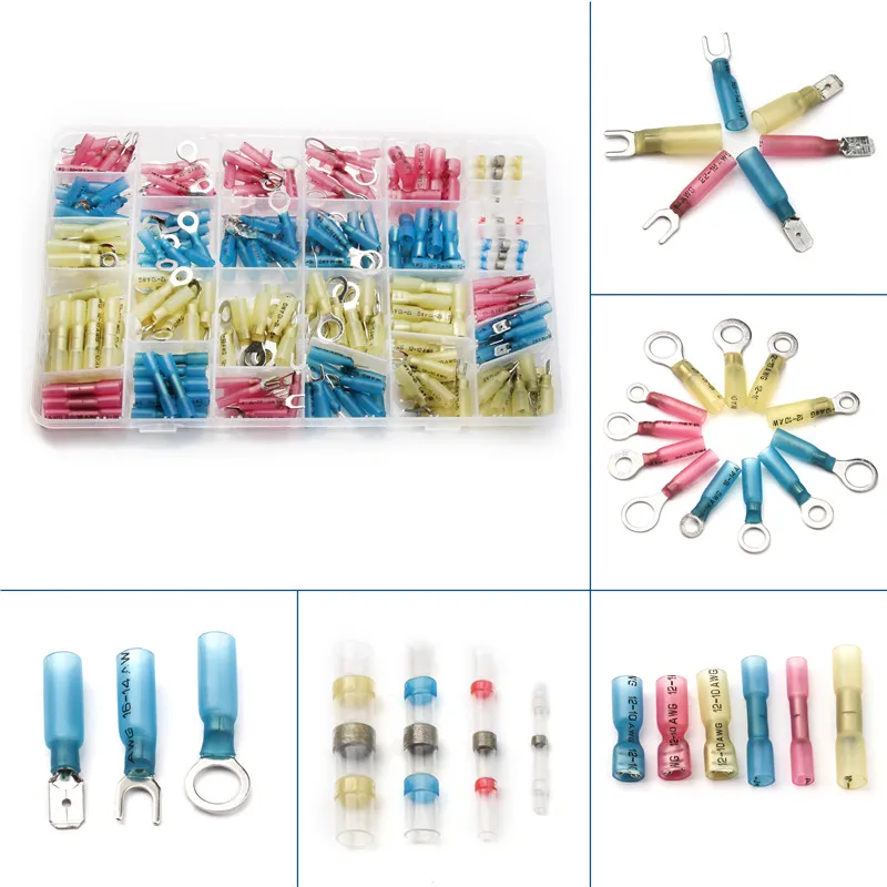 

YT 260PCS Waterproof Ring Fork Spade Splice Heat Shrink Assorted Butt Connectors 3 Color Insulated AWG 22-10 Crimp Terminal Kit