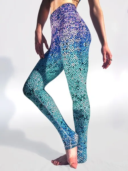 Water color blue Mosaic Leggings Blue mermaid scales yoga pants yoga legging fitness sport running pants for women activewear outfits gear (6)